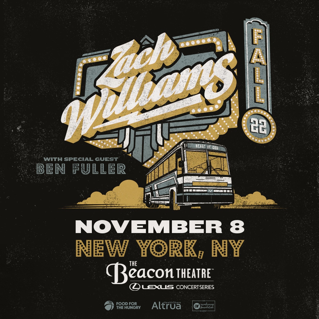 Poster showing Zach Williams concert with Ben Fuller scheduled for November 8, 2022 in New york, NY